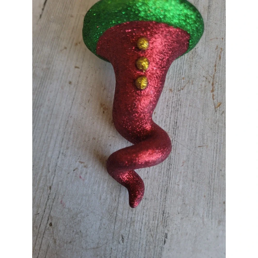 Vintage dept 56 glitter elf Santa helper twist abstract ornament Xmas cork